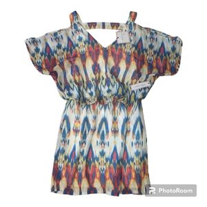 NWT Bisou Bisou Cold Shoulder Ikat Pattern Cold Shoulder Mini Dress Size 6